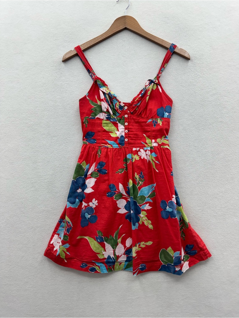 Hollister Juniors Small Y2K Babydoll Mini Dress Red Floral Smocked